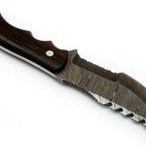 Custom Handcrafted Damascus Steel Tom Brown Tracker Knife - 10" Rosewood Handle with Horizontal Leather Sheath | Survival, Camping, Tactical | KBS Knives