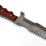 Custom Handcrafted Damascus Steel Tanto Tracker Knife - 11.5" Exotic Color Wood Handle with Horizontal Leather Sheath | Survival, Camping, Tactical | KBS Knives