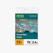 RIO Powerflex Trout leader packaged for freshwater trout fishing, 7.5 ft 7X 2.4 lb