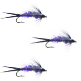3 Pack Double Bead Purple Psycho Prince Nymph Fly - Size 10