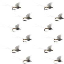 Gray midge fly with dark body and feathered tail, tied on a hook