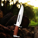 Professional Rambo Bowie Knife - 12" D2 Steel with Exotic Red Wood Handle & Steel Guards