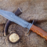 Ranger Survival Bowie Knife with Custom Handcrafted Damascus Steel Blade & Rosewood Handle - 15 Inches