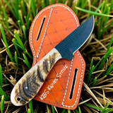 Rasp Blade Belt Knife – Sheep Horn Handle 7" with Sheath