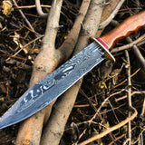 Real Bowie Knife for Sale – Custom Handmade Damascus Steel Blade with Walnut Wood Handle, Brass Guard & Leather Sheath | 14-Inch Hunting Knife – KBS Knives