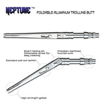 Foldable aluminum trolling butt, silver with pull-out switch and gimbal head