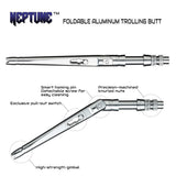 Foldable aluminum trolling butt, silver with pull-out switch and gimbal head