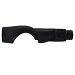 Black spinning reel seat with textured hood grip and threaded end