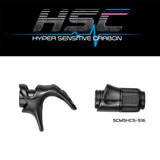 Black carbon fiber casting reel seat hood and nut, side view