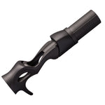 Black casting reel seat with textured grip and threaded hood