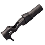 Black casting reel seat with textured grip and threaded hood