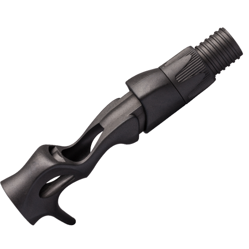 Black casting reel seat with locking hood and trigger-style grip
