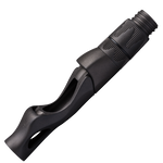 Spinning reel seat hood and nut with ribbed grip texture in dark finish