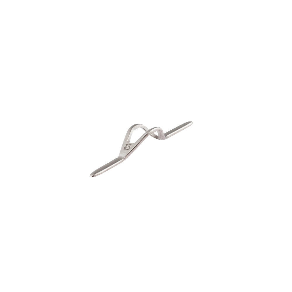 Silver metal hook keeper with loop and double-prong base