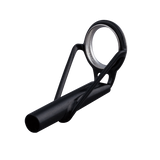 Fishing rod tip top with black frame and stainless steel ring