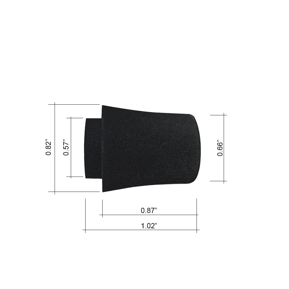 EVA grip sleeve with size measurements, dark gray/black curved end