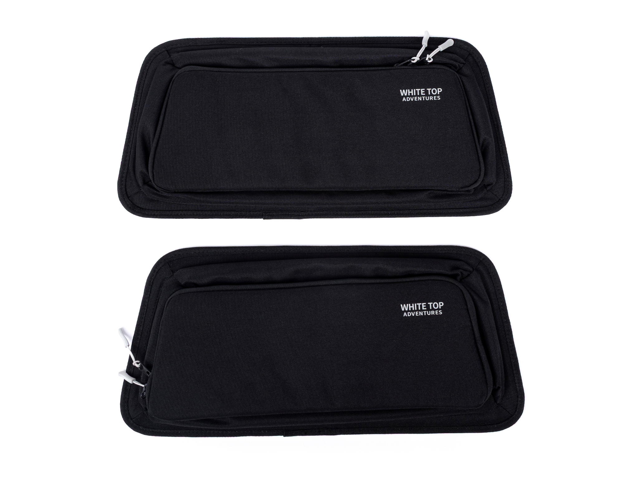Black fabric upper rear door storage panels with zippered fronts (pair)