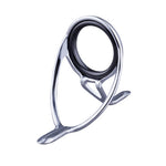 Polished silver double-foot fishing rod guide with circular frame and two legs
