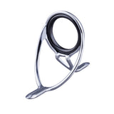 Polished silver double-foot fishing rod guide with circular frame and two legs