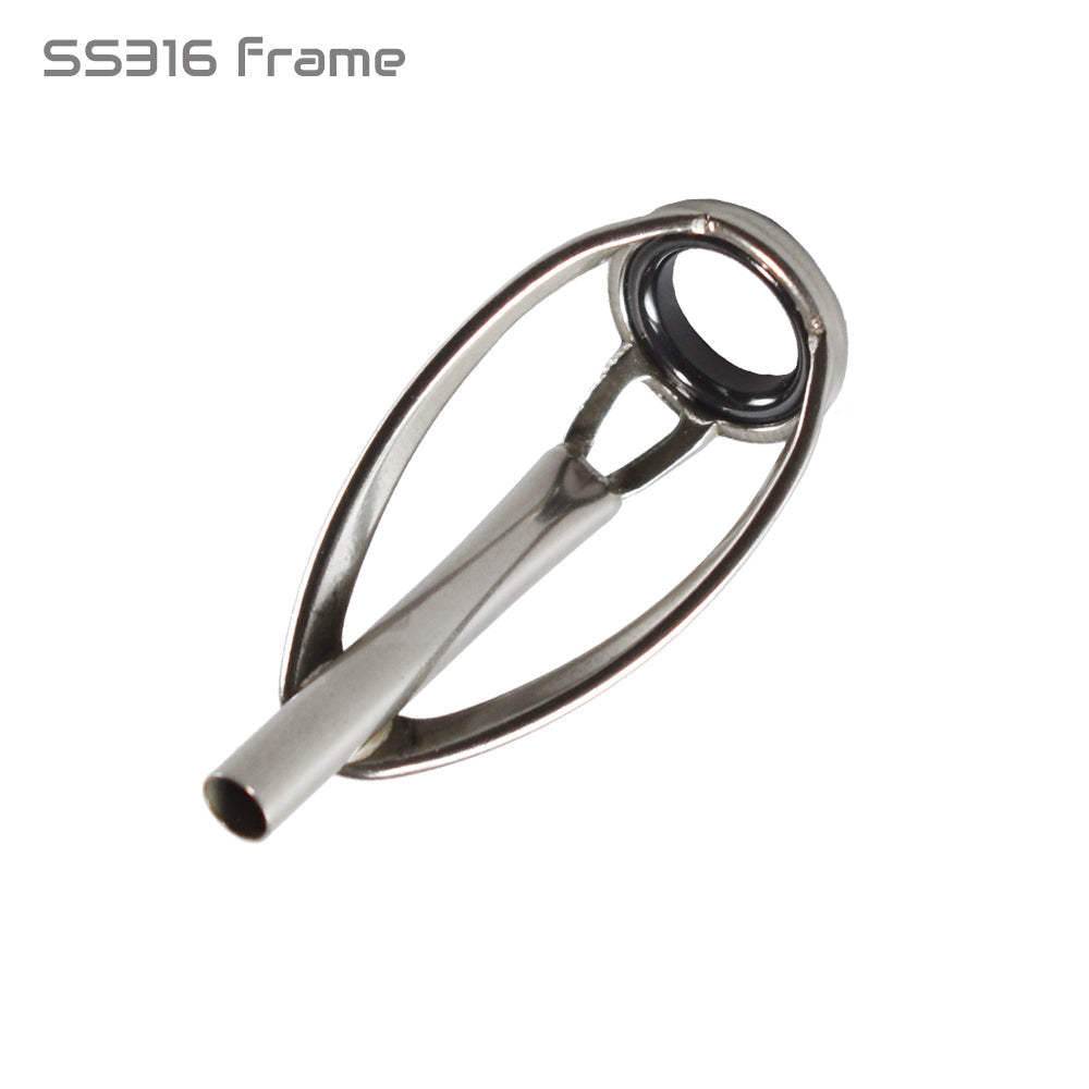 Seaguide Tip Top XRT fishing rod guide frame, silver frame with black ring