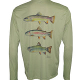 Men's Sun Protective Fishing Shirt Sage Green/Trout Trio