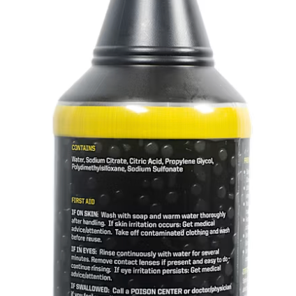 Scrub Sauce cleaner spray bottle, back label with barcode and safety text