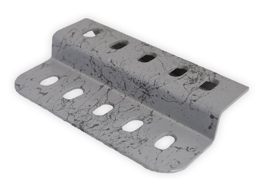 White speckled side-mount tool holder bracket with multiple oval mounting holes