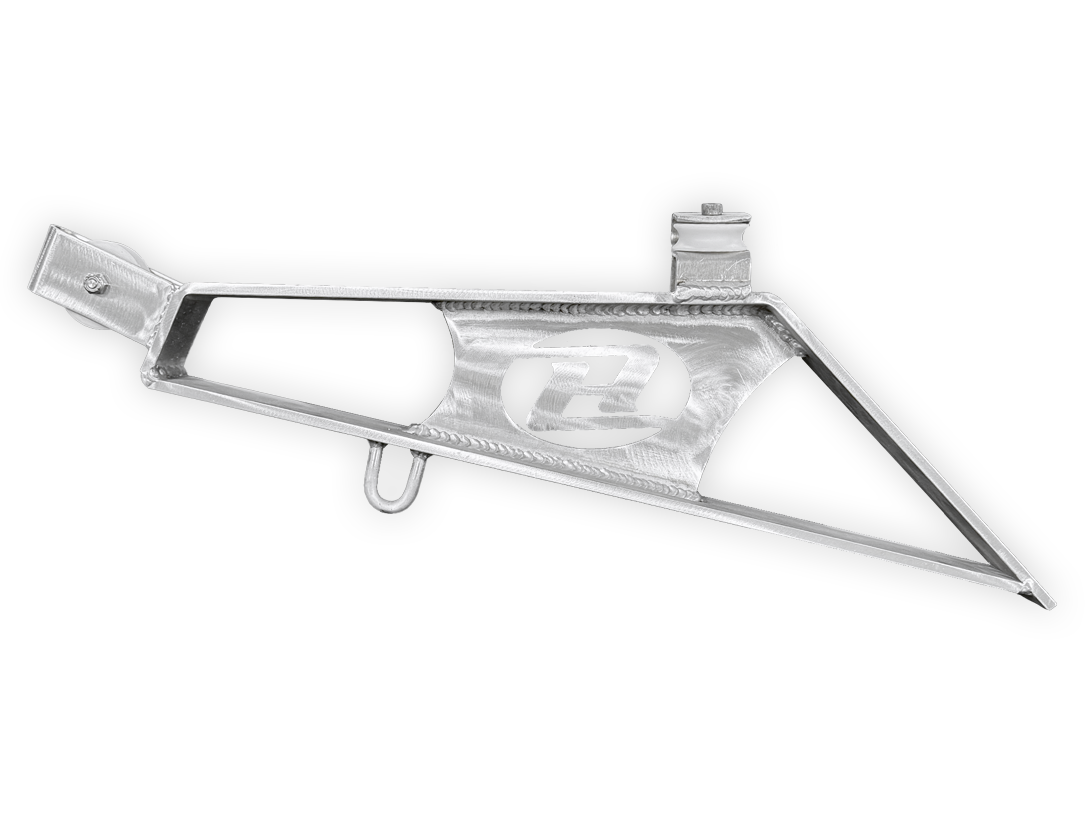 Stern anchor arm, silver metal with black inset and top mounting bracket