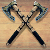 Viking Hatchet with Custom Handmade Engraved 1095 Steel Blade and Ash Wood Leather-Wrapped Handle – Battle Forge