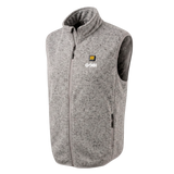 Men's heather-gray heated knit vest with chest logo, full-zip front, high collar