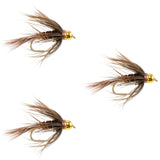 3 Pack Soft Hackle Bead Head Pheasant Tail Nymph Fly - Size 12