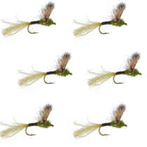 Sparkle dun baetis mayfly dry flies, size 18 hooks, green and tan, 6-pack