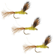 3-pack yellow sparkle mayfly fly hooks with feather tail, size 16