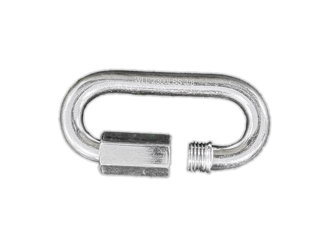 Silver metal anchor rope carabiner with spring-loaded latch and rope loop.