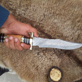 Custom Handmade Steelstorm Bowie Knife with Twist Pattern Damascus Steel Blade and Olive Wood Handle - 13 Inches