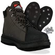 Dark brown lace-up wading boot with felt inner sole and included steel studs