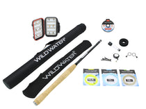 Tenkara fly fishing kit with 12 ft rod case, telescoping rod, and line accessories