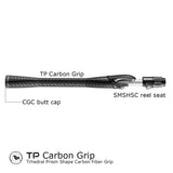 Trihedral carbon fiber fishing rod grip with butt cap and textured surface
