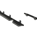 Black perforated side step bars for Ford Transit, with mounting brackets