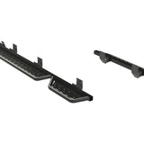 Black perforated side step bars for Ford Transit, with mounting brackets