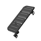 Passenger-side rear door storage rack, dark perforated panel with corner mounting brackets