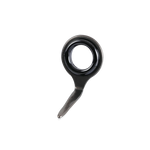 Black single-foot fishing line guide with ceramic ring, angled view