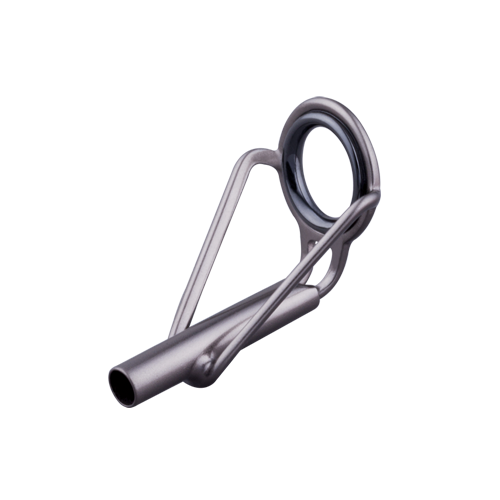 Fishing rod tip-top guide with metal frame and dark aluminum oxide ring