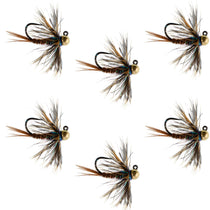 Set of pheasant-tail nymph flies with gold bead and dark winged hackle