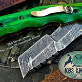 Custom Handcrafted Damascus Steel Tops Tanto Tactical Tracker Folding Knife - Ideal for Survival, Camping & Tactical Use | KBS Knives