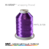 Metallic wrapping thread spool, purple mono metallic thread, large close-up on white