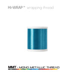 Metallic wrapping thread spool, blue mono metallic thread on a white base