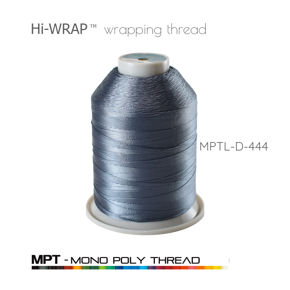 Hi-WRAP™ mono poly thread spool, blue-gray on white plastic bobbin