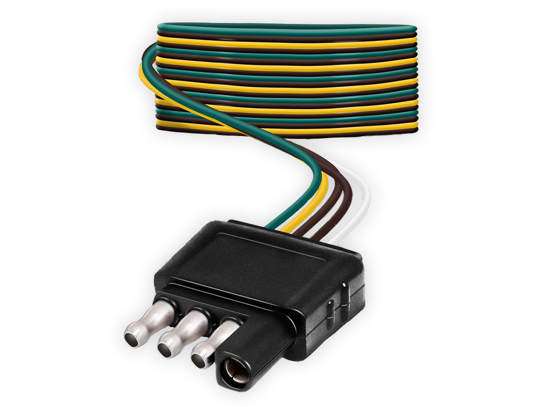 Trailer wiring harness with multi-colored wire leads and 4-pin connector