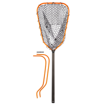 Orange border travel net with white mesh and long handle